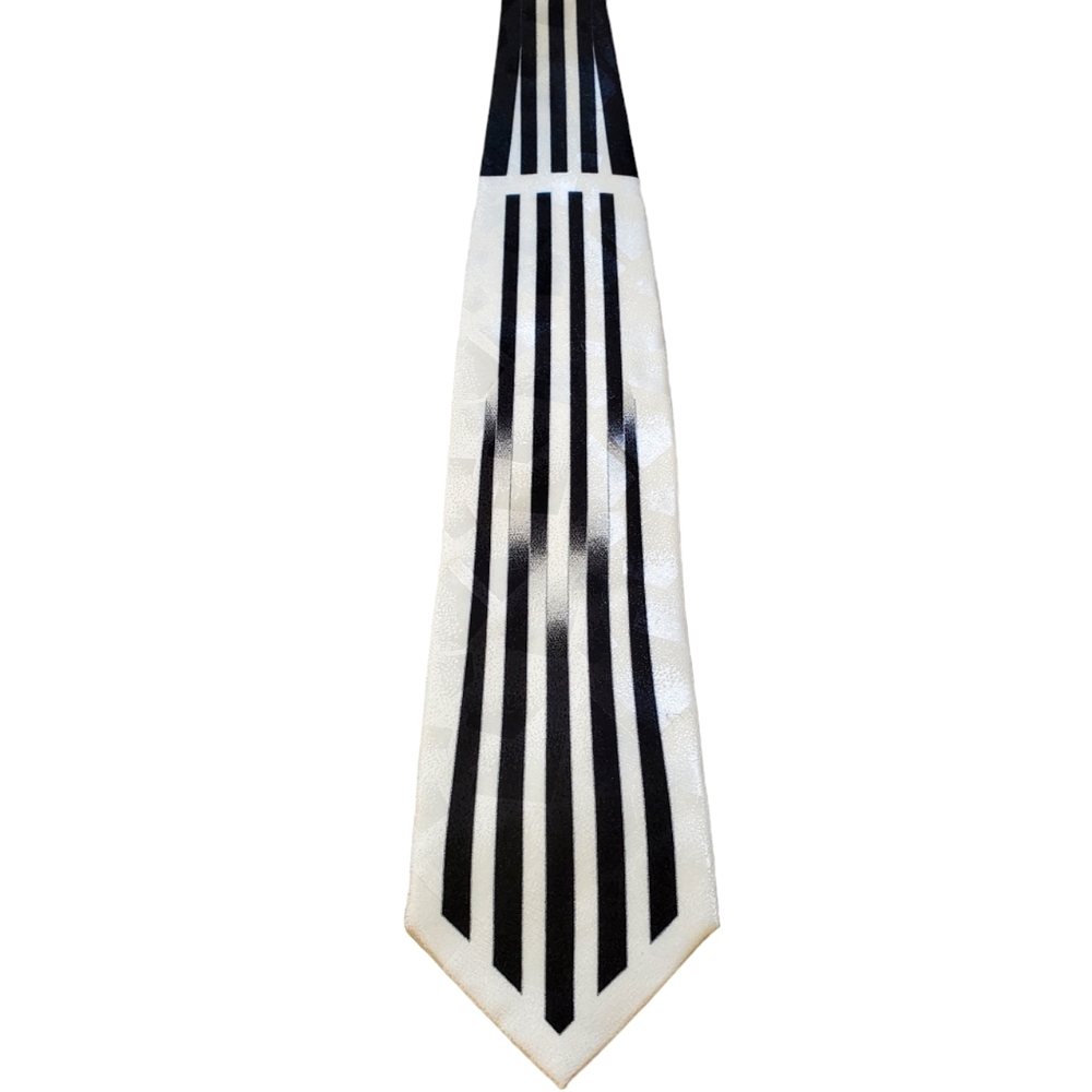 Black and White Stripe Fratello Hand Made Tie and Pocket Square.
